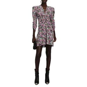 Isabel Marant Alinizia Floral Silk Mini Dress Pink Multicolor Size 40